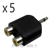 5 Pack - Dual RCA Female Jacks to 3.5mm 1/8" Mono Male Y Splitter Audio Adapter