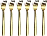 Berglander Gold Tea Fork, Stainless Steel Cake Fork Dessert Fork With Titanium Gold Plating 6.5 Inches Forks Pack of 6