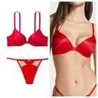NWT Victoria Secret 36B Push Up bra & M thong panties Set red so obsessed smooth