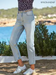 Sosandar Blue Straight Leg 100% Cotton Jeans (E29895) | $127