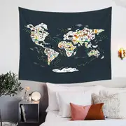 World Map for Children with Animals Tapestry