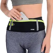 USHAKE Slim Running Belt, Workout Fanny Pack for Men Women,Exercise Waist Pack for Apple iPhone Holder, Runner Belt for Running Walking Cycling Camping Gym, black/3 yellow zippers, one size, 3 Pouches