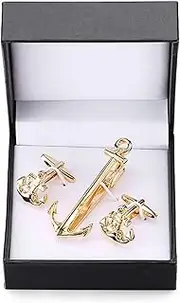 [WHIMSIMART] Tie bar Cuff links necktie clip for tie pin for men's gift golden sax tie bars cufflinks tie clip set (Color : 15)