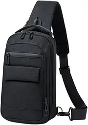 [SAFIGLE] Men Sling Bag Multi Storage Shoulder Pouch with USB Charging Port for Travel Sports Camping Lightweight Durable Design Black