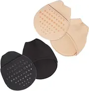 2Pair Seamless Invisible Half Liner Socks for Women Non Skid Silicone Bottom Breathable Toe Toppers Black Skin Color Comfortable Foot Cushions for High Heels
