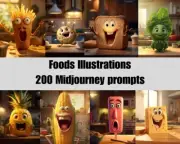 200 Foods Illustrations Midjourney Prompts, AI Art, Midjourney Prompt
