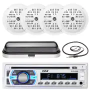 4" 100W Marine White Speakers, Pyle AUX SD USB Bluetooth Receiver,Cover, Antenna
