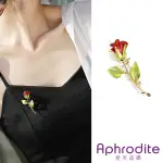 【APHRODITE 愛芙晶鑽】浪漫情熱單枝紅玫瑰造型氣質胸針(紅玫瑰胸針 胸針)