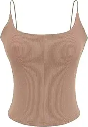 [Generic] Women's Square Neck Spaghetti Strap Camisole Backless Lace Built-in Chest Pad Ribbed Tank Top