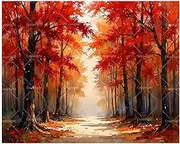Autumn Paint by Numbers Kit for Adults - DIY Forest Path with Red Maple Trees Painting on Canvas 16x20 Inches, Acrylic Paint Set, Suitable for Beginners, Nature Art for Home Decoration/Gifts