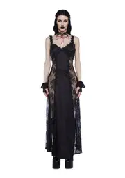 [Dolls Kill] Night Surrender Maxi Slip Dress - Black (Fairfax)