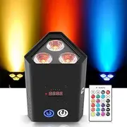 3 in1 Cordless Par Light, 3x18W Stage Lights RGBWA+UV Uplighting with APP,Remote and DMX Control, 4800mAh Battery Powered, for DJ Live Show Wedding Event Church