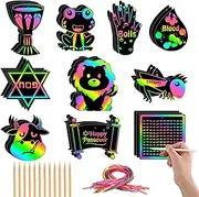 JULMELON 36 PCS Passover Crafts, Rainbow Scratch Paper Art for Passover Gifts Magic Color Passover Scratch Off Cards for Activities DIY Drawing Project Party Favors
