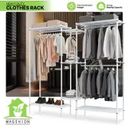 Adjustable Garment Rack Closet Storage Shelf Clothe Shoe Organizer w/Hanging Rod
