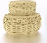 Wicker Storage Basket with lid Hand Woven Rattan Basket Small Scalloped Basket