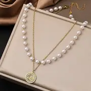 [SHMAZ] Stainless Steel Necklaces Multilayer Clavicle Chains Crystal Zircon Pendants Imitation Pearl Necklace For Women