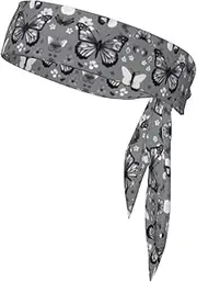 Gray Teal Butterfly Sports Strap Double-Sided Headscarf Men's Bow Tie Sports Headscarf Running Yoga Exercise Headband