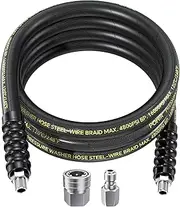 POHIR 10FT Pressure Washer Whip Hose 4800psi 3/8'' Steel Wire Braided with 3/8'' Quick Connect Plug, Reel Connector Jumper Hose for Pressure Washing (4800PSI, 10FT)