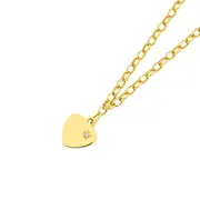 9ct Gold 16.5cm Solid Belcher Diamond Heart Charm Bracelet