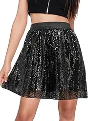 [BALAYSIER] Sequin Skirt for Women Pleated A-Line Skirt Elastic Waist Glitter Sparkly Skirt for Party Dance Halloween Costume