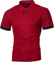 [VgueElegc] Men's Printed Button Lapel Pullover Casual Workout Athletic Tee Slim Fit Gym Golf Shirts for Men, Red, Large