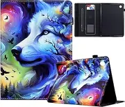 HYAUUcase Case for Samsung Galaxy Tab A8 Case 10.5'' 2022(SM-X200/X205/X207),Shockproof PU Leather Cover with Card Slot,Smart Wake Sleep Stand Cover (Wolf)