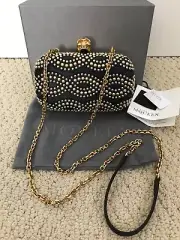 NIB Alexander McQueen Black Studded Skull Chain Strap Clutch Bag Handbag $2450
