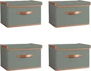 Tuza 4 Pack Storage Bins with Lids, Collapsible Closet Organizer Container, Fabric Organizer Box with Handles, Decorative Storage Boxes with Lids for Organizing Clothes, Blanket, Grey, Medium