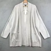 New NWT Eileen Fisher Notch Collar Cardigan in Pearl Merino Wool Blend Open Card