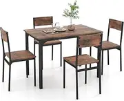 Giantex 5 Piece Dining Table Set, Industrial Style Kitchen Table & Chairs for 4 w/Backrest & Metal Frame, Rectangular Dinette Set for Dining Room, Apartment, Small Space, Rustic Brown