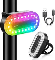 Teguangmei Bike Tail Light - Super Bright Cyclist Safety LED Warning Flashlight, 7 Colors 14 Modes RGB Skateboard, Bicycle Rear Rechargeable & Waterproof, for Scooter Accessories