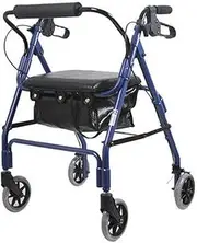 Folding Rollator Walker 4-Wheel Rollator Walker Lightweight Brake Folding Walker Adult Height Adjustable Seat, with Uncomfortable Legs and Feet Standard Walkers Rollator Walkers for Seniors