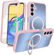 [Cavor] Magnetic for Samsung Galaxy A15 5G Case 6.5'' 360° Full Body Protective Cases Compatible with MagSafe PC Bumper with Built-in Screen Protector Shockproof Phone Cover-Ring Kickstand Pink