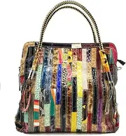 [FFYUYI] Fashion Stitching Stripes Tote, Personality Tassel Large-Capacity Zipper Removable Shoulder Strap Shoulder Bag, Waterproof Wear-Resistant Pure Leather Handbag