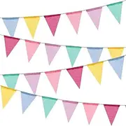 Party Decor 12 Flags Colorful Jute Linen Flags Pennant Birthday Bunting Banners Wall Hanging Wedding Banner Party Garland for Home Decor
