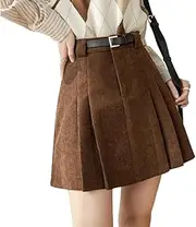 YELICAZE(イェリカゼ) Women's Corduroy Skirt, Casual High Waisted Autumn Winter Pencil Mini Skirt, 2024 Women's Pleated Plaid Skirt, Elastic High Waist Pleated Plaid Skirt, A-line Pleated Warm Skirt