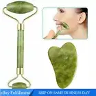 Natural Jade Stone Gua Sha Board Beauty Facial Roller Set Face Massager Tool US