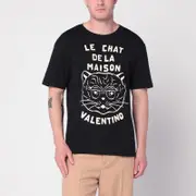 [Valentino] Black T-shirt with Le Chat de la Maison print M Black