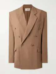 [SAINT LAURENT] SAINT LAURENT - Double-breasted Silk-crepe Blazer - Light brown - FR 36 FR 36 Brown