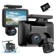 3 Channel 2K Dash Cam, Dash Camera for Cars with Free 32GB SD Card, 2K+1080P+...