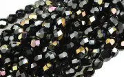 50 JET BLACK TWILIGHT FACETED ROUND GLASS BEADS 6MM