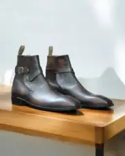 Handmade Shaded Dark Brown Stylish Jodhpur Leather Ankle Strap Boot, Office Boot