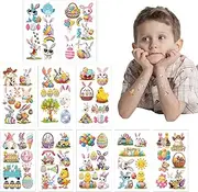 Easter Temporary Tattoo for Kids,10 Sheets Easter Egg Bunny Stickers - Colorful Bunny Egg Chicken Spring Flowers Carrot Temporary Stickers for Boys and Girls, Easter Basket Stuffers