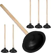 Lallisa 6 Pcs Heavy Duty Toilet Plunger with 18 Inch Long Wooden Handle Force Suction Cup Rubber Toilet Plunger for Bathroom Strong Sink Plunger to Fix Clogged Toilets Drains Sinks (Black)