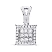 14kt White Gold Round Diamond Square Cluster Pendant 1/2 Cttw
