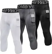 HIKOAN 3 Packs Men High Waist Yoga Pants Quick Dry Sports Pants Fitness Leggings Workout Pants with Pocket