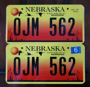 Nebraska License Plates Mint Pair 2006 # OJM 562 Flying Sandhill Cranes