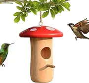 Hummingbird House | Bird Nesting Station - Wooden Mushroom Cottage Animal Shelter Garden Hut for Outdoor Yard Tree Balcony Patio Courtyard