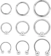 [Briana Williams] Septum Nose Piercing Horseshoe Piercing Clicker Ring 1.2 mm Stainless Steel Nose Lip Earring Piercing Jewellery, Stainless Steel