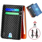 Slim Leather Carbon Fiber Front Pocket Billfold Wallet Cash Card Holder for Men